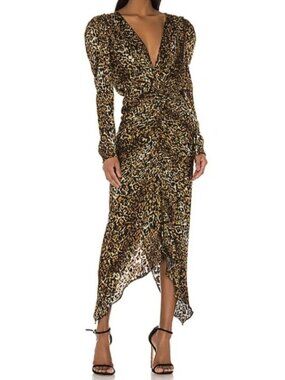 Ronny Kobo Astrid Leopard Print Long Sleeve Dress Luxury Mob Wife Glam Womens M